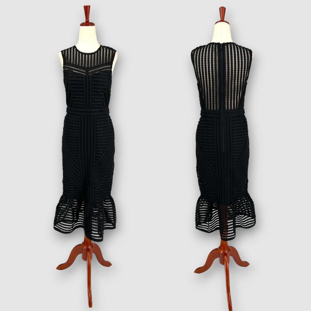 Bardot Black Lace Midi Dress Ruffle Fluted Hem Size 6